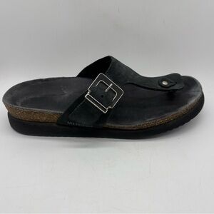 Mephisto Black Leather Platform Thong Flip Flop Sandal Women’s Sz 39 US 9